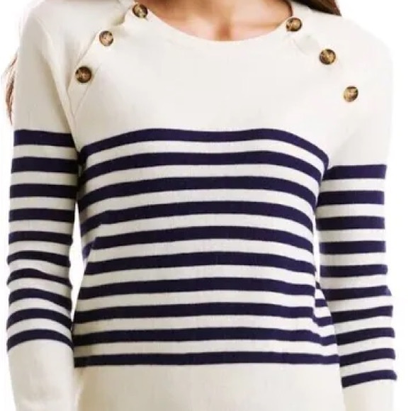 Vineyard Vines Merino Wool Button Neck Sailor Sweater Size S White Blue Stripes - Picture 7 of 9